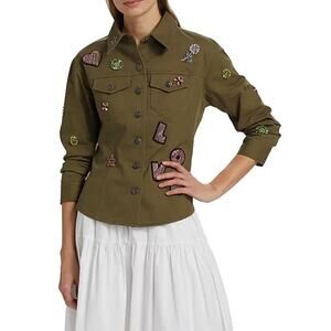 Cinq a Sept Dark Olive Multi Ditsy Love Scrunched Sleeve Canyon Jacket Size 2